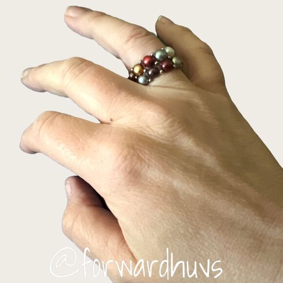 Freshwater Pearl Multicolored Stretch Ring - Picture 5 of 8